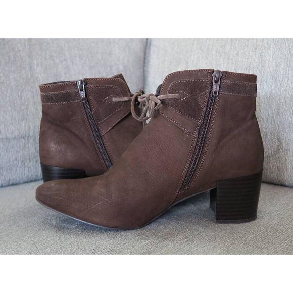 Azura Sz‎ 10.5 European Luxury Apolonia Brown Leather Tie Up Pointed Toe Bootie - Picture 8 of 10
